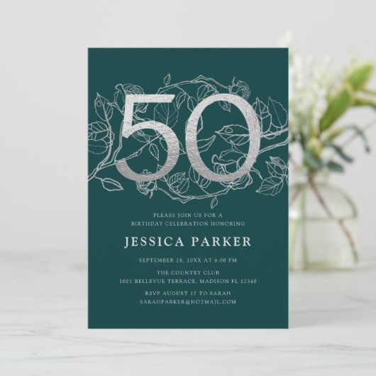 Elegante Emerald Groen Zilver 50ste Verjaardag Kaart (Staand voorkant)
