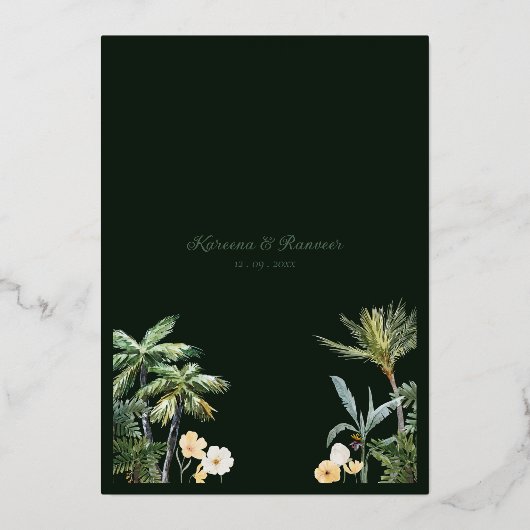 Elegante Emerald Groene en Gouden Indische Bruilof Folie Uitnodiging (Achterkant)