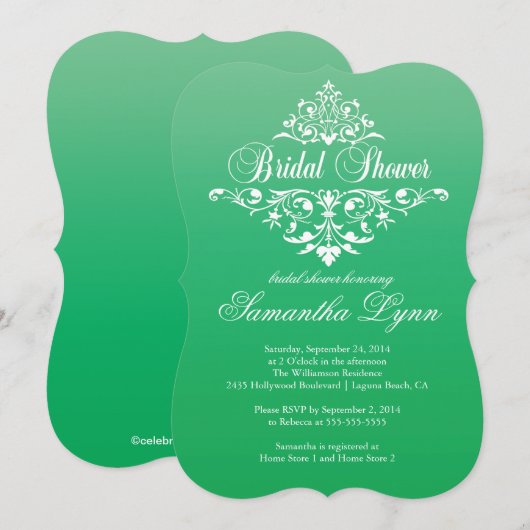 Elegante Emerald Ombre bruids Douche Uitnodiging (Voorkant / Achterkant)