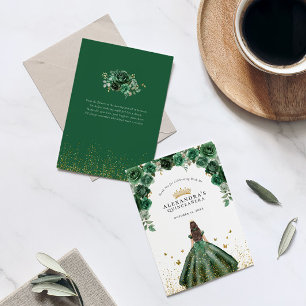 Elegante Emerald Quinceañera Floral Faux Folie Bedankkaart