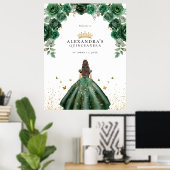 Elegante Emerald Quinceañera Floral Faux Folie Poster (Thuiskantoor)