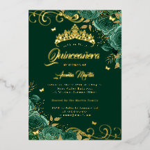 Elegante Emerald Roos Swirl Gold Quinceanera