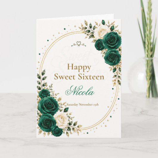 Elegante Emerald Sweet 16 Kaart (Voorkant)