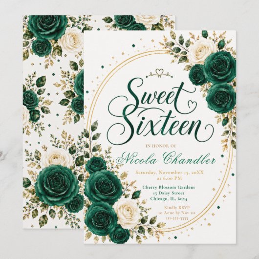Elegante Emerald Sweet 16 Kaart (Voorkant / Achterkant)