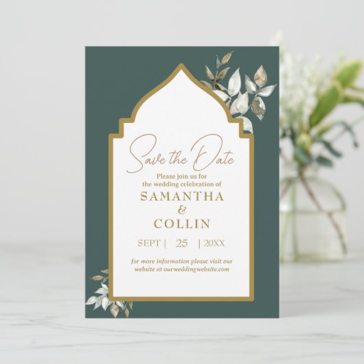 Elegante Emerald Wedding Save the Date Kaart (Staand voorkant)