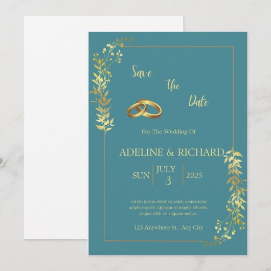 Elegante en aantrekkelijke huwelijksuitnodiging kaart (Voorkant / Achterkant)