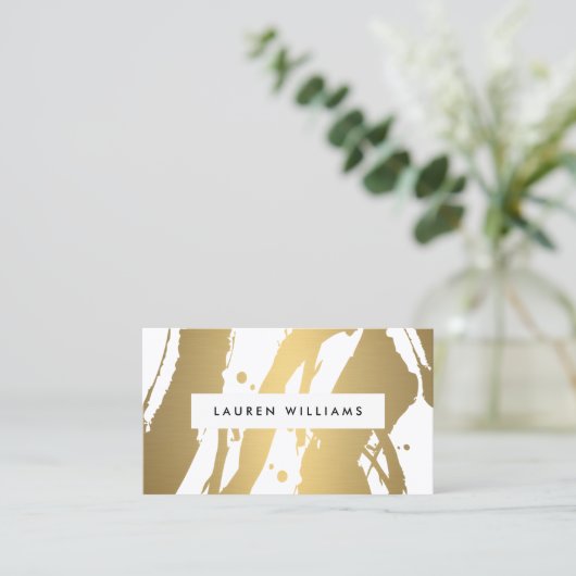 Elegante en Abstracte gouden penseelstreken Design Visitekaartje (Staand voorkant)