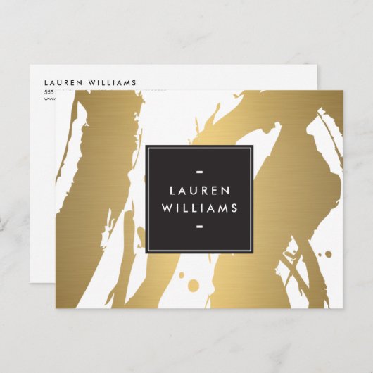 Elegante en Abstracte gouden penseelstreken II Bri Briefkaart (Voorkant / Achterkant)