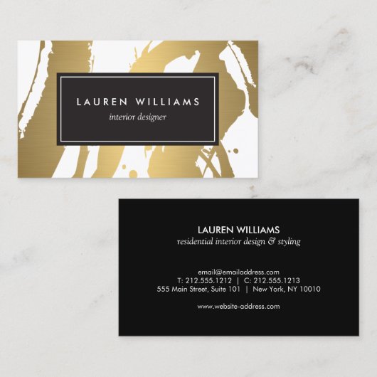 Elegante en Abstracte gouden penseelstreken III Visitekaartje (Voorkant / Achterkant)