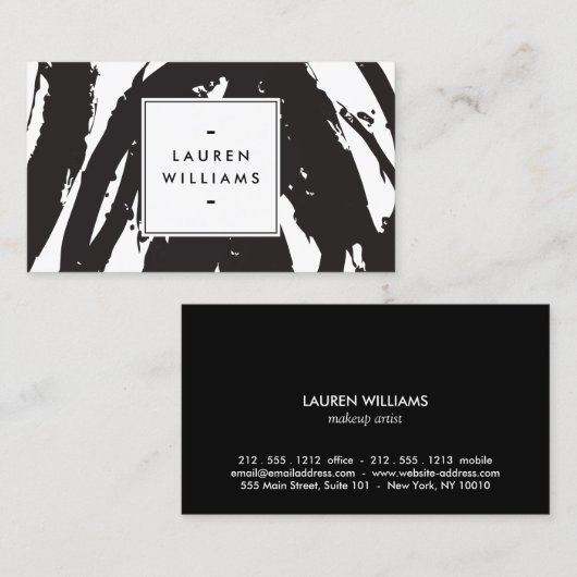 Elegante en Abstracte zwart-witte penseelstreken Visitekaartje (Voorkant / Achterkant)