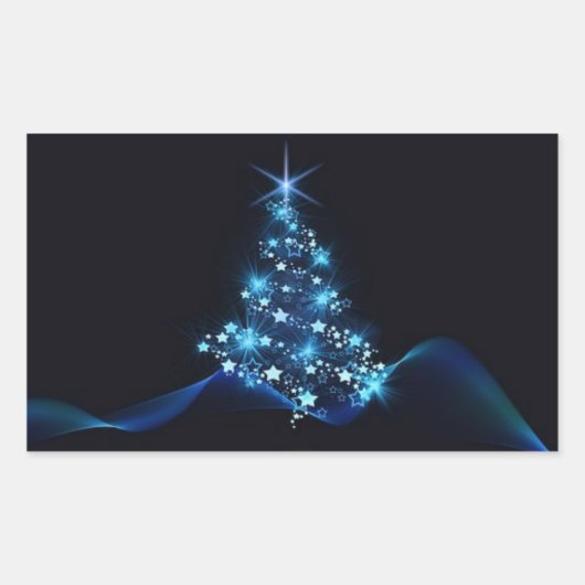 **ELEGANTE EN BLAUWE BOOM VOOR** KERSTMIS RECHTHOEKIGE STICKER (Voorkant)