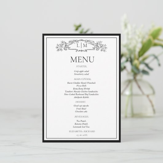 Elegante en chic couple shower Bruidsfeest Menu (Staand voorkant)