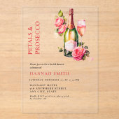 Elegante en chique bloemblaadjes en Prosecco Vrijg Acryl Uitnodigingen (Voorkant)