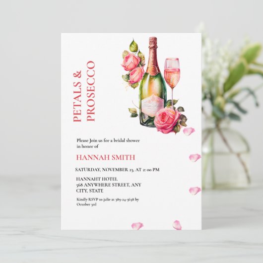 Elegante en chique bloemblaadjes en Prosecco Vrijg Kaart (Staand voorkant)