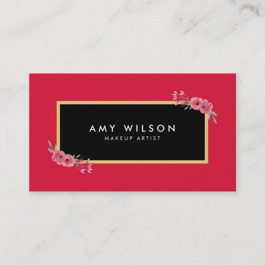 Elegante en chique roze florale make-up artiest visitekaartje (Voorkant)