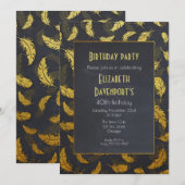 Elegante en chique zwart en gouden veren verjaarda kaart (Voorkant / Achterkant)