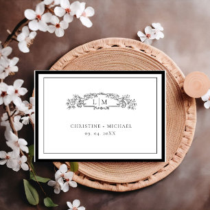 Elegante en chique zwart-wit bruiloft RSVP kaartje