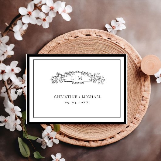 Elegante en chique zwart-wit bruiloft RSVP kaartje