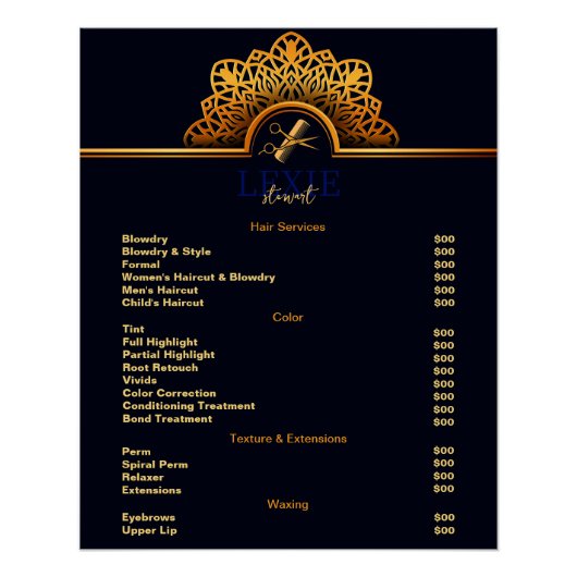 Elegante en Classy Hair Stylist prijslijst Perfect Poster (Voorkant)