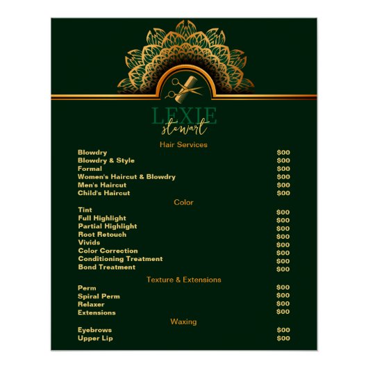 Elegante en Classy Hair Stylist prijslijst Perfect Poster (Voorkant)