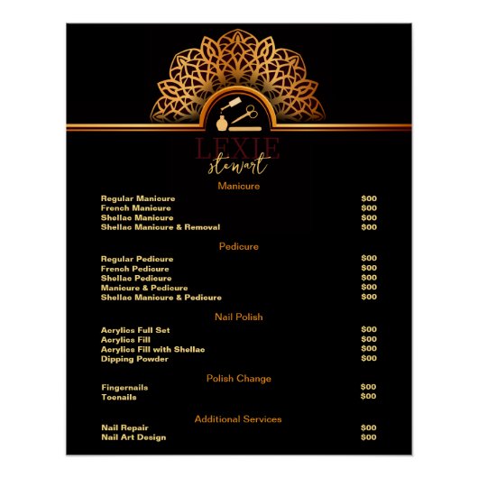 Elegante en Classy Nail Tech prijslijst Perfect Poster (Voorkant)