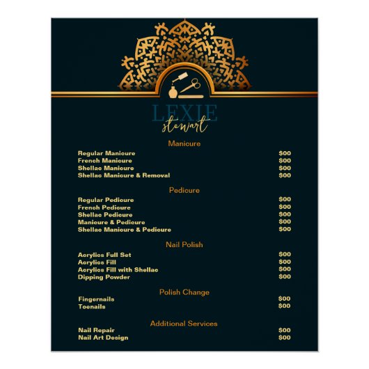 Elegante en Classy Nail Tech prijslijst Perfect Poster (Voorkant)