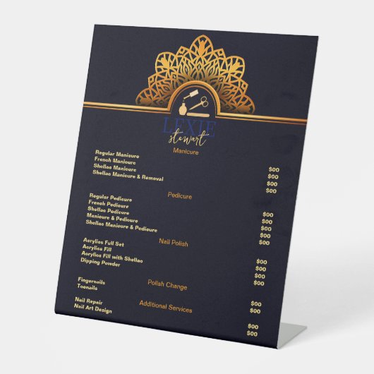 Elegante en Classy Nail Tech prijslijst Reclamebord Met Voetstuk (Voorkant)