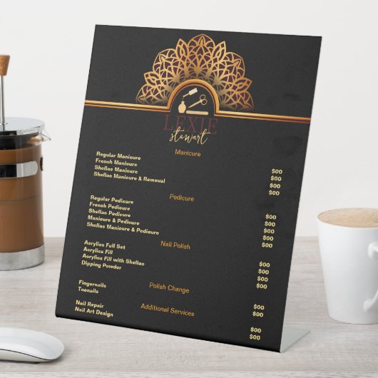 Elegante en Classy Nail Tech prijslijst Reclamebord Met Voetstuk (Insitu)