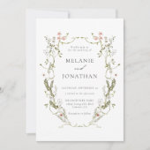 Elegante en delicate bloemenkrans bruiloft kaart (Voorkant)