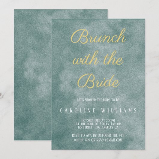 Elegante en delicate gouden bruid brunch uitnodigi kaart (Voorkant / Achterkant)