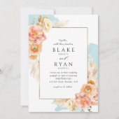 Elegante en Eenvoudige Aqua, Perzik en Blush Bruil Kaart (Voorkant)