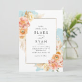 Elegante en Eenvoudige Aqua, Perzik en Blush Bruil Kaart (Staand voorkant)