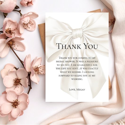 Elegante en eenvoudige Bow Theme Wedding Shower Bedankkaart