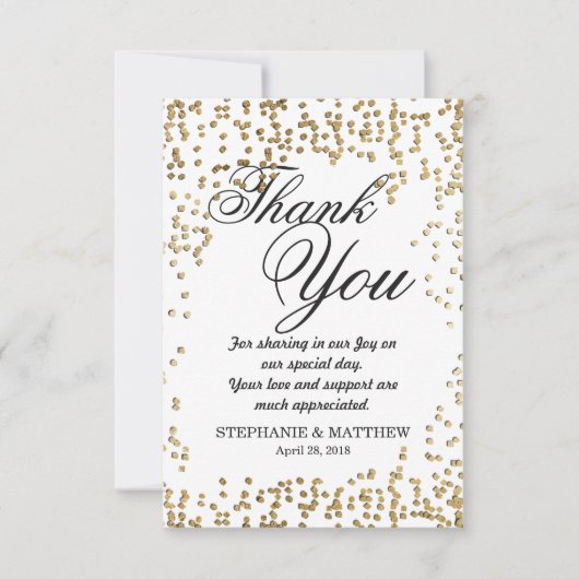 Elegante en eenvoudige Faux Gold Confetti Bedankkaart (Voorkant)