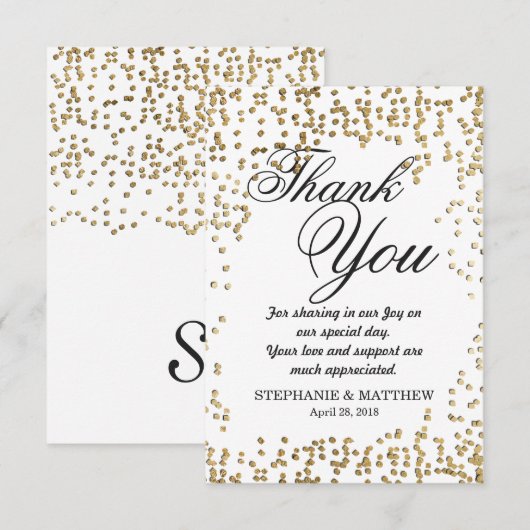 Elegante en eenvoudige Faux Gold Confetti Bedankkaart (Voorkant / Achterkant)