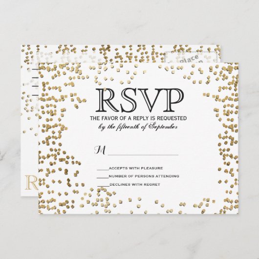 Elegante en eenvoudige Faux Gold Confetti Uitnodiging Briefkaart (Voorkant / Achterkant)
