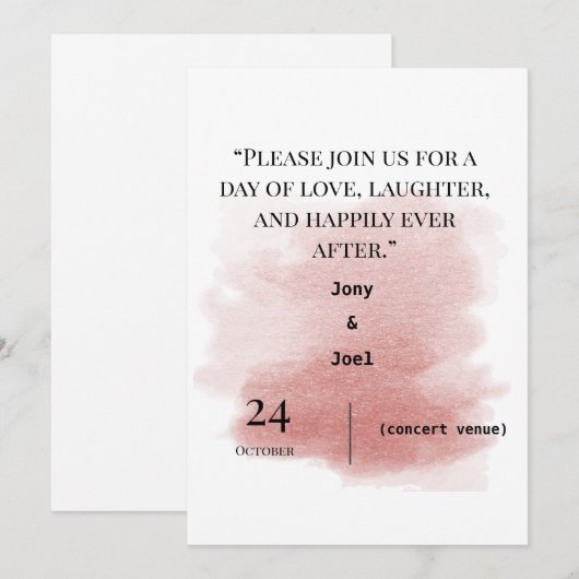 Elegante en eenvoudige huwelijksuitnodiging kaart (Voorkant / Achterkant)