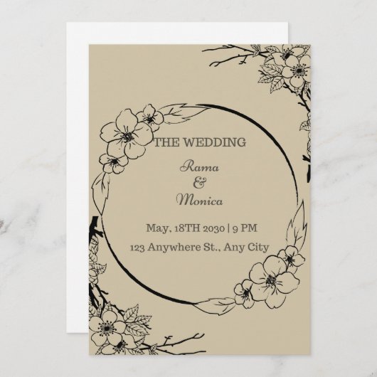 Elegante en eenvoudige huwelijksuitnodiging kaart (Voorkant / Achterkant)