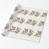 Elegante en eenvoudige kerstholly-bessenpatroon cadeaupapier (Uitgerold)