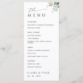 Elegante en eenvoudige moderne groen bruiloft menu (Voorkant)