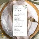 Elegante en eenvoudige moderne groen bruiloft menu<br><div class="desc">Welkom uw gast aan hun tafel met deze elegante bruiloft / receptie menu. Ontwerp met stijlvolle typografie en delicate waterverf Eucalyptus groen takken met bladeren. Eenvoudig,  schoon,  fijn en esthetisch menuontwerp. Onderdeel van ons "Minimal and Graceful Eucalyptus Wedding"-Collectie,  met verschillende coördinerende producten,  waaronder plattegronden,  tafelnummers en bewegwijzering.</div>