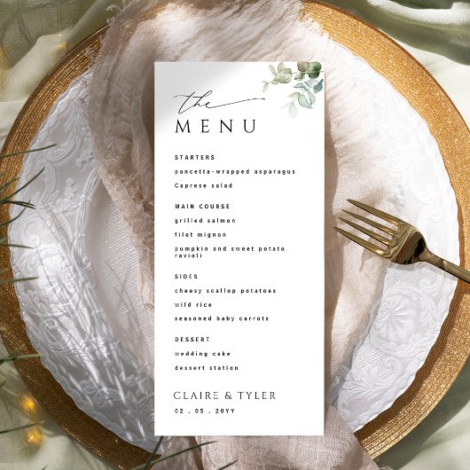 Elegante en eenvoudige moderne groen bruiloft menu