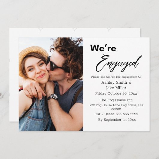 Elegante en eenvoudige moderne verlovingsfeest kaart (Voorkant / Achterkant)