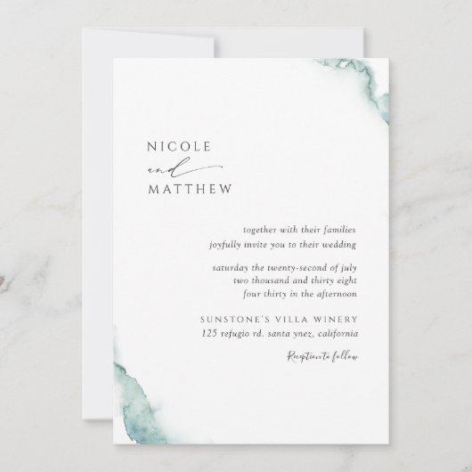 Elegante en eenvoudige Sage Groene Waterverf Bruil Kaart (Voorkant)