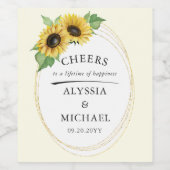 Elegante en Eenvoudige Zonnebloem Bruiloft Wijn Etiket (Enkel label)