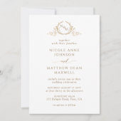 Elegante en formele witte en gouden monogram bruil kaart (Voorkant)