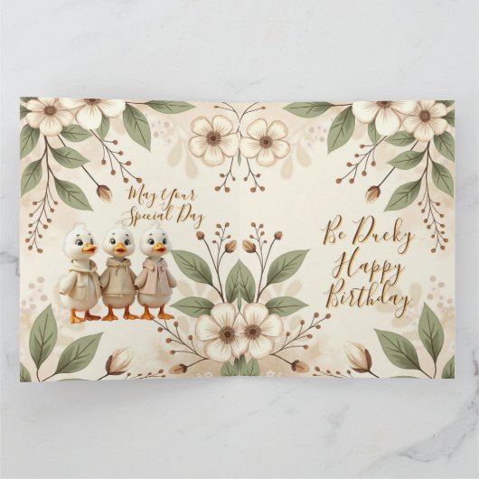 Elegante en grillige bloem met eenden kaart (Binnen)