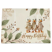 Elegante en grillige bloemen en eenden groot cadeauzakje (Voorkant)