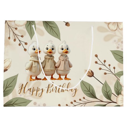 Elegante en grillige bloemen en eenden groot cadeauzakje (Achterkant)