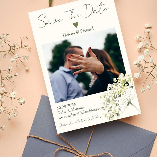 Elegante en groene bloemige bruiloft save the date